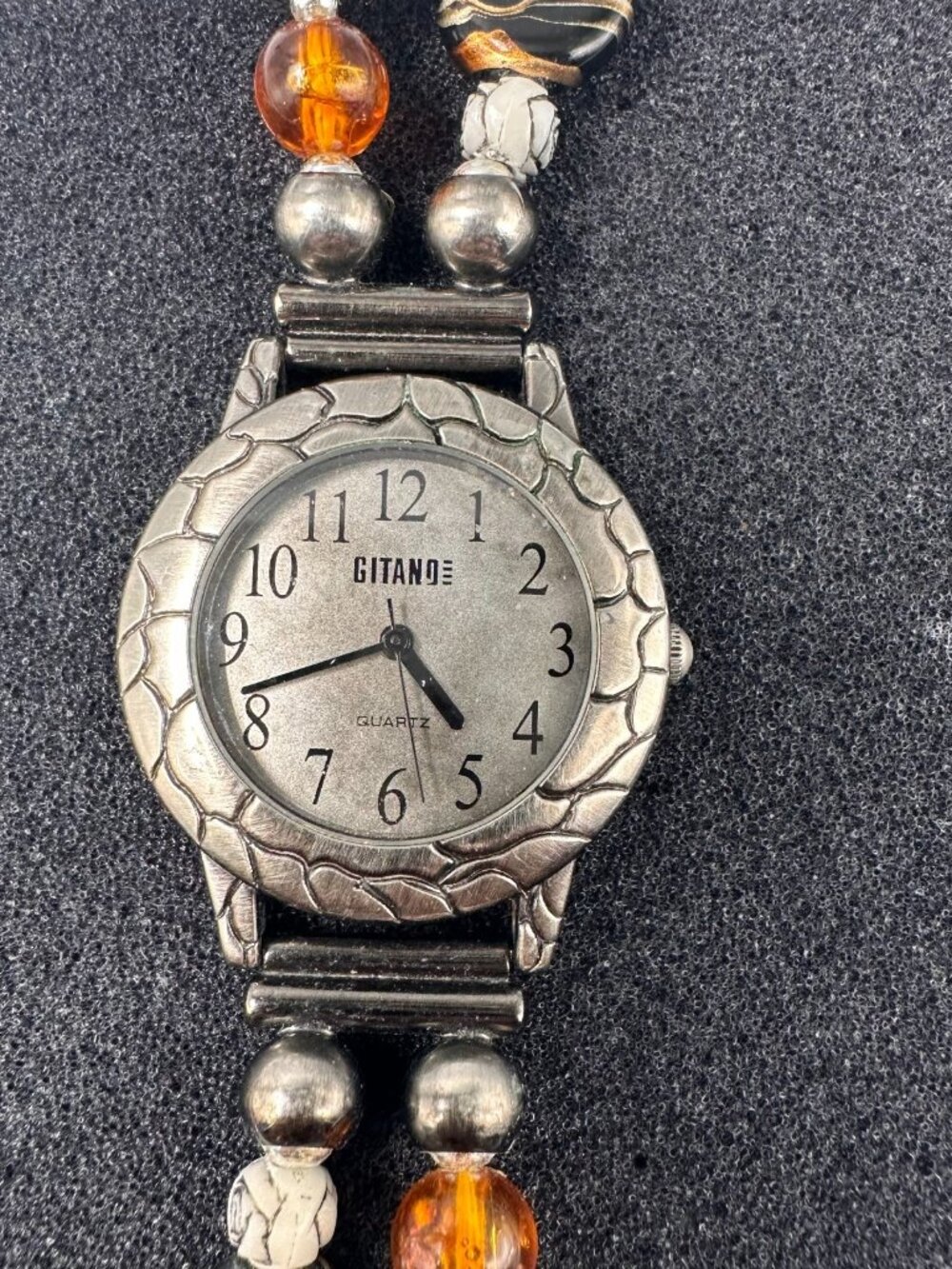 Vintage Gitano Watch Women Silver Tone Boho Beaded Band New Battery 6.75"